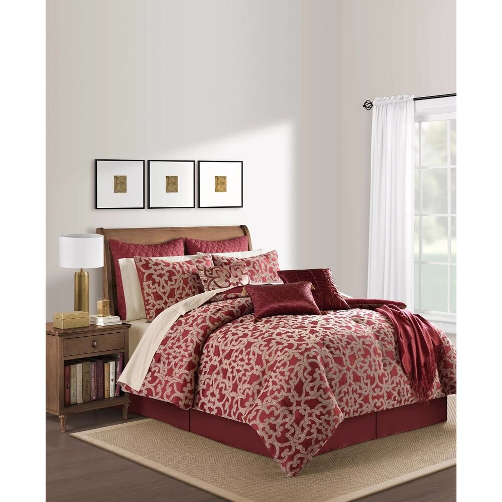 Sunham Huntington Jacquard Comforter Bedroom Set Red Size King Defected